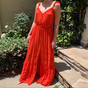 FOREVER 21 Coral Maxi Dress w/ Lace and Ruffle